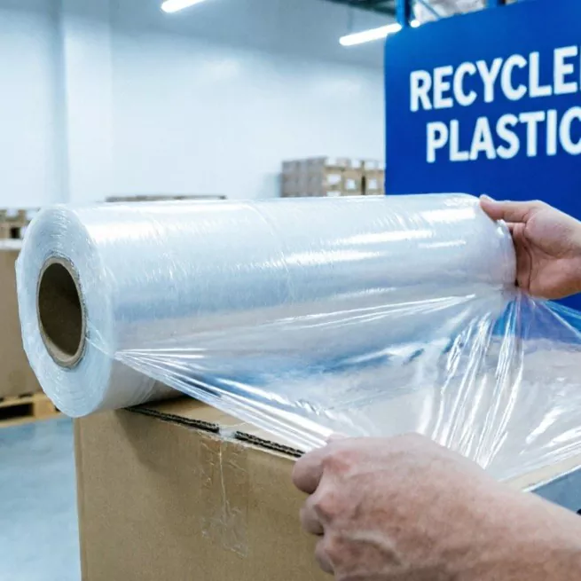 Stretchomslag i återvunnen plast
